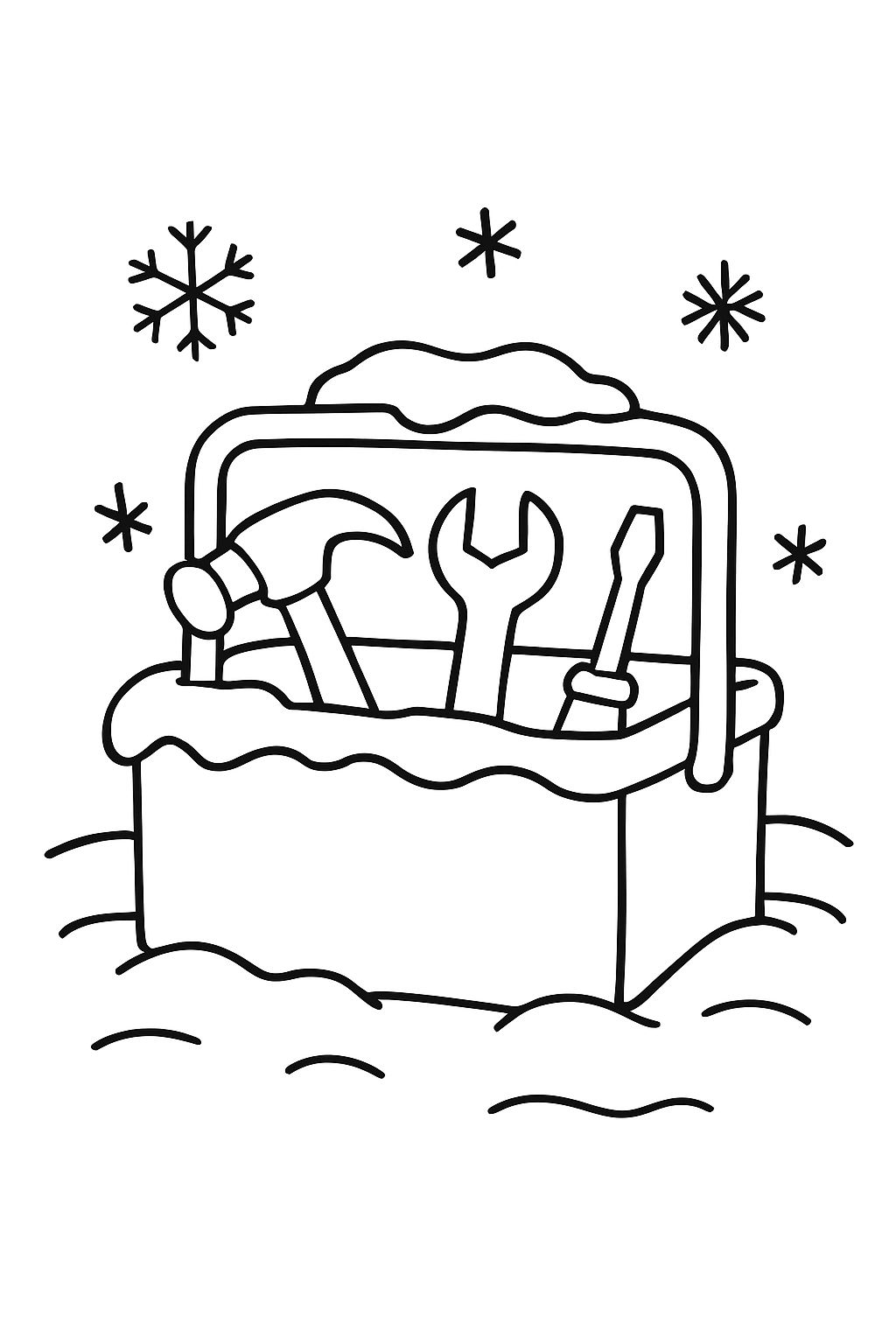 uma caixa de ferramentas com neve uma caixa de ferramentas com neve