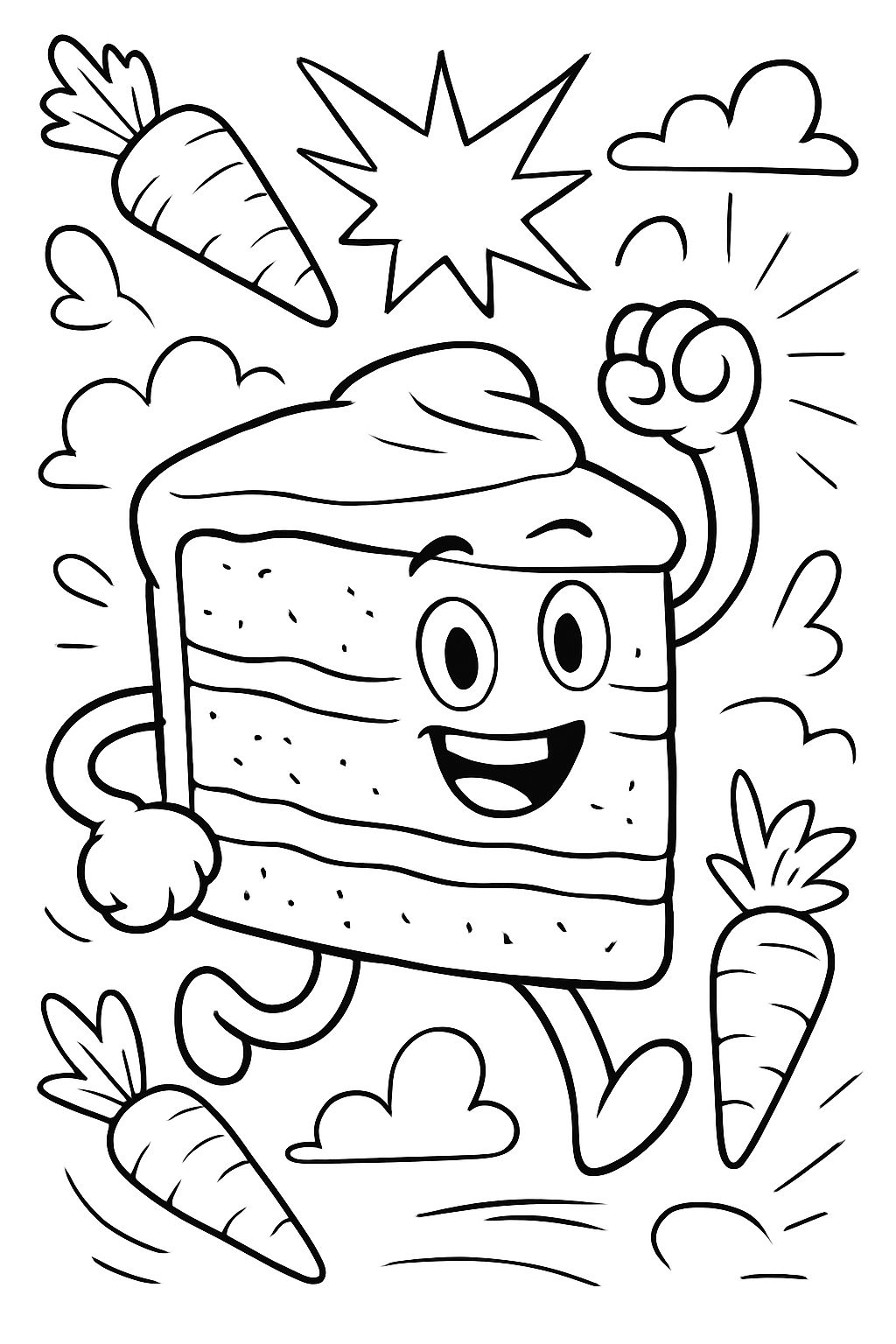 Esquisse d'un gâteau aux carottes simple, mais je peux dessiner des yeux, des bouches et des jambes.