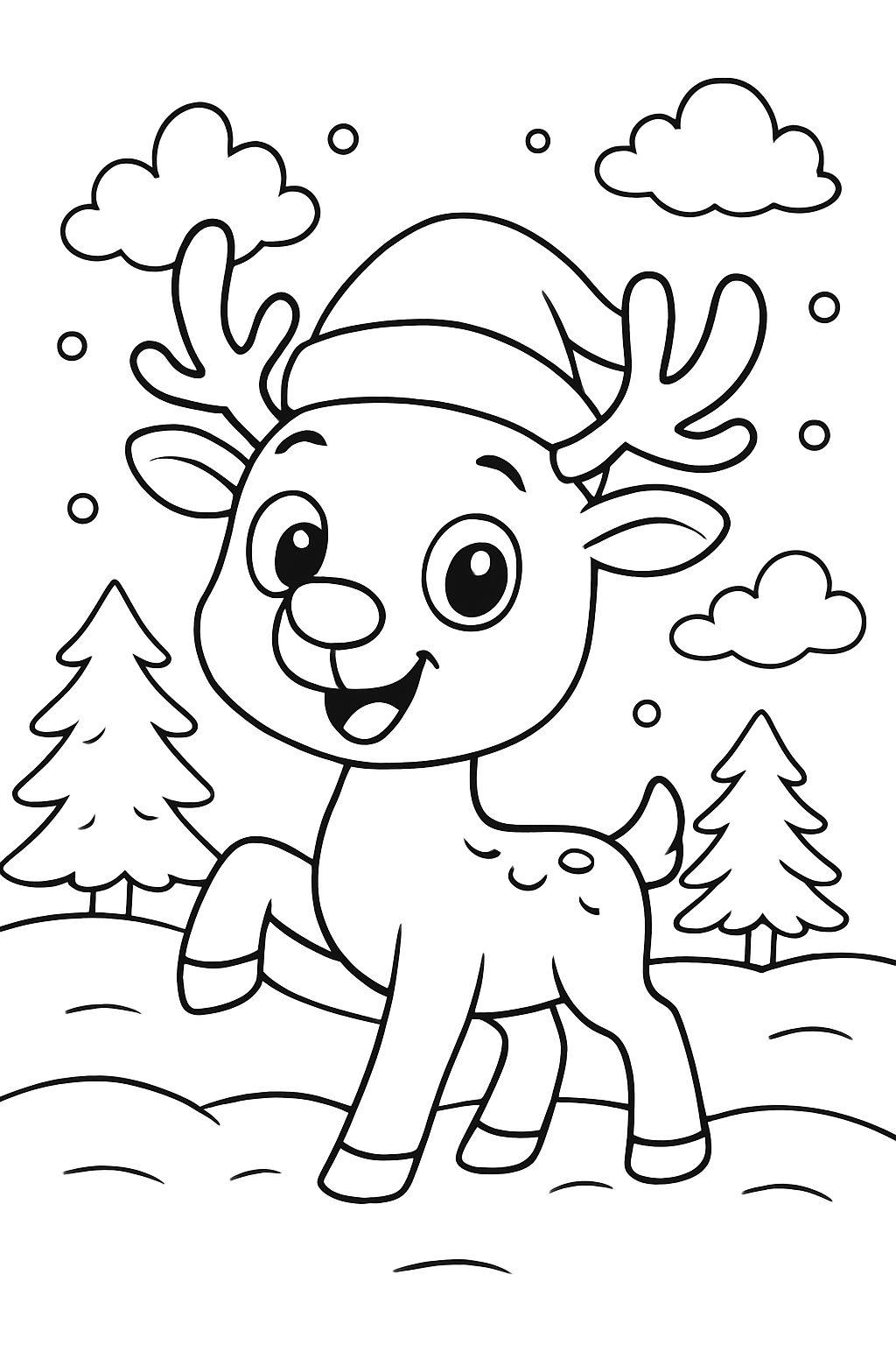 A reindeer wearing a santa hat.
