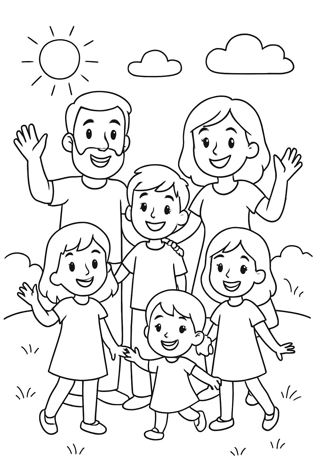 papa avec barbe, maman, garçon de 11 ans, fille de 8 ans, fille de 6 ans, fille de 4 ans, fille de 1 an papa avec barbe, maman, garçon de 11 ans, fille de 8 ans, fille de 6 ans, fille de 4 ans, fille de 1 an