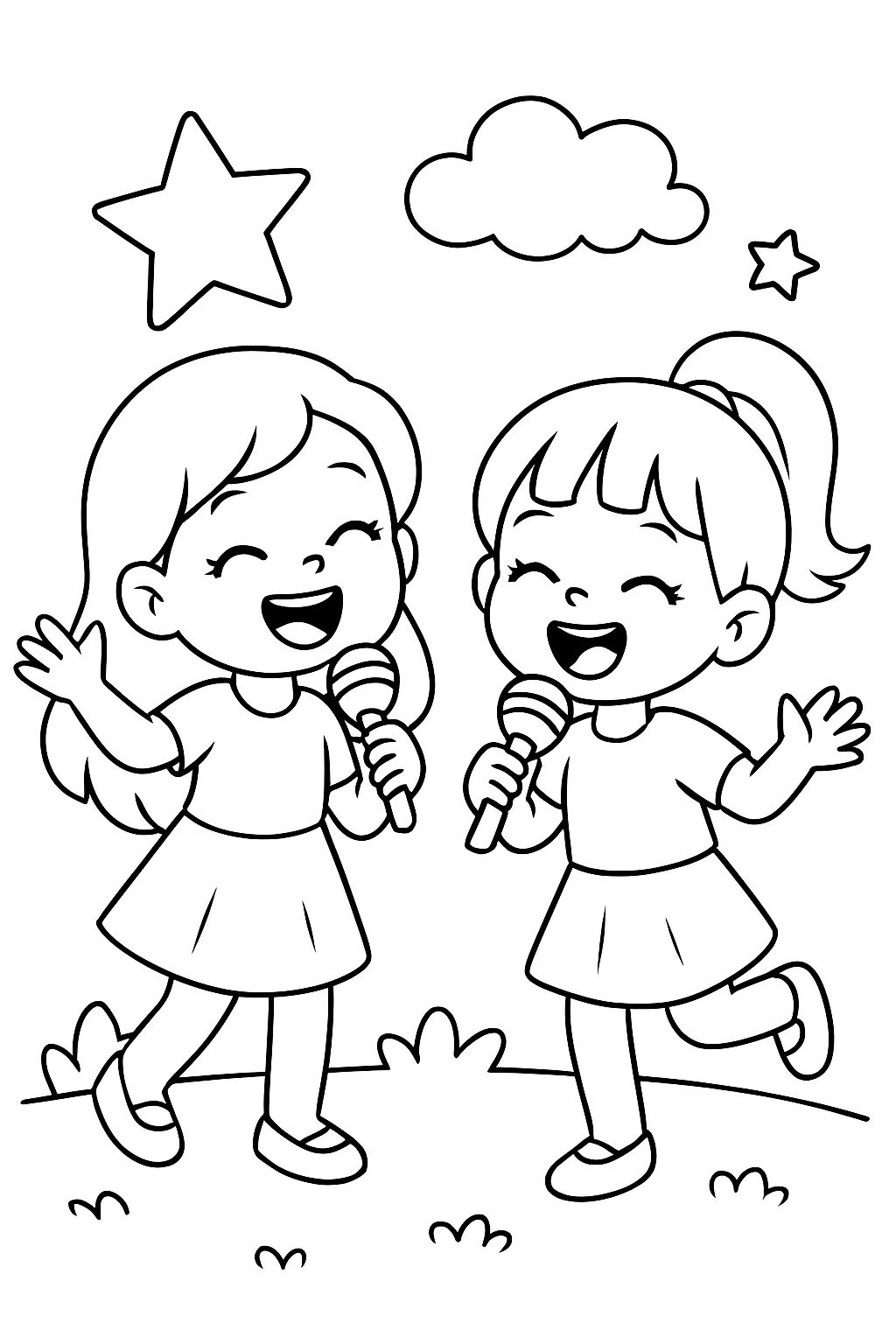 2 girls singing with microphone