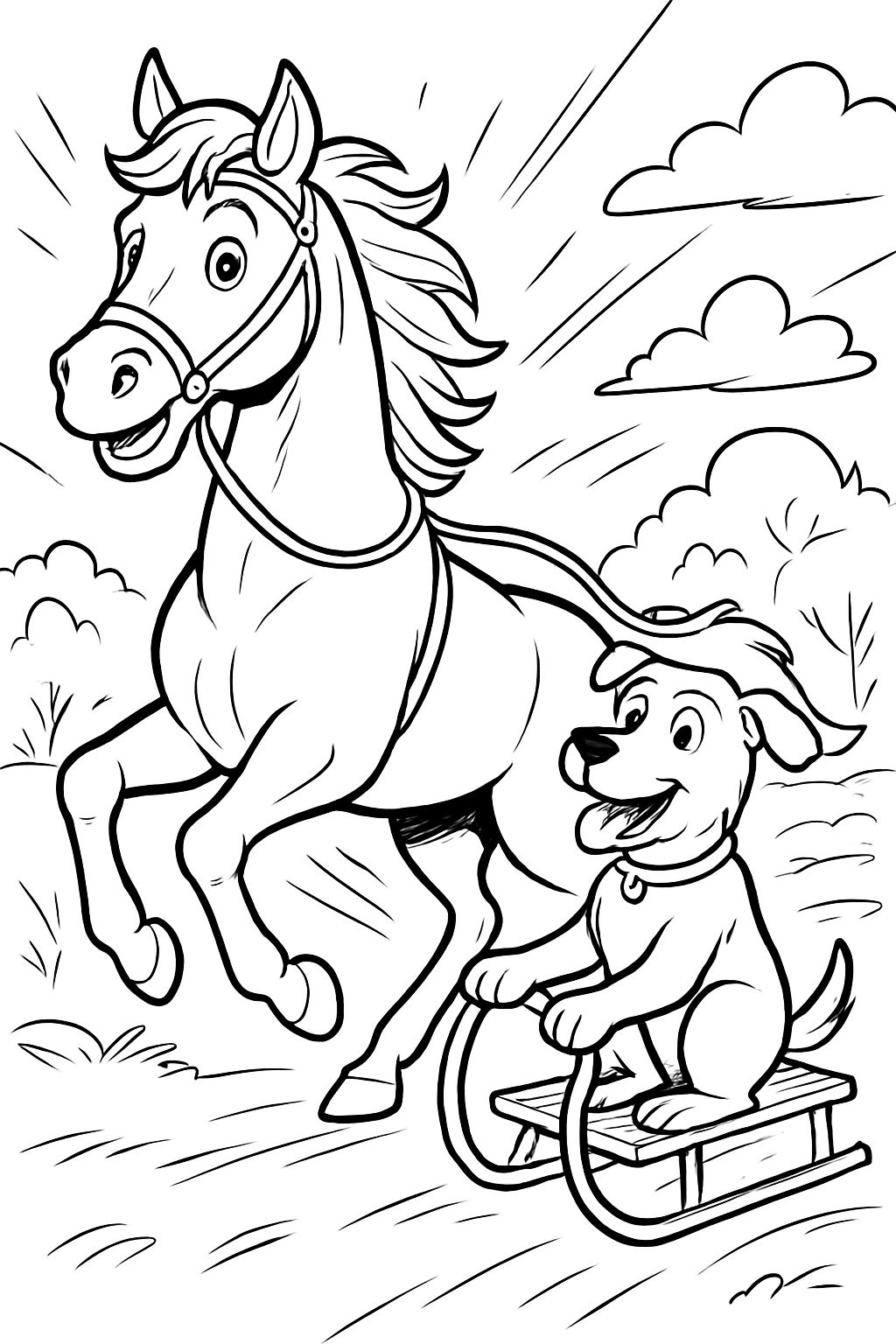 Um cavalo com uma coleira de cachorro