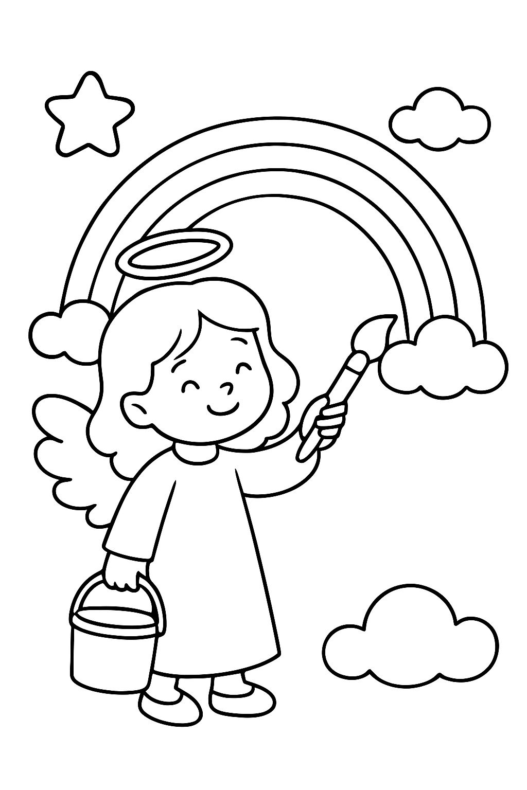 anges de Noël peignant un arc-en-ciel