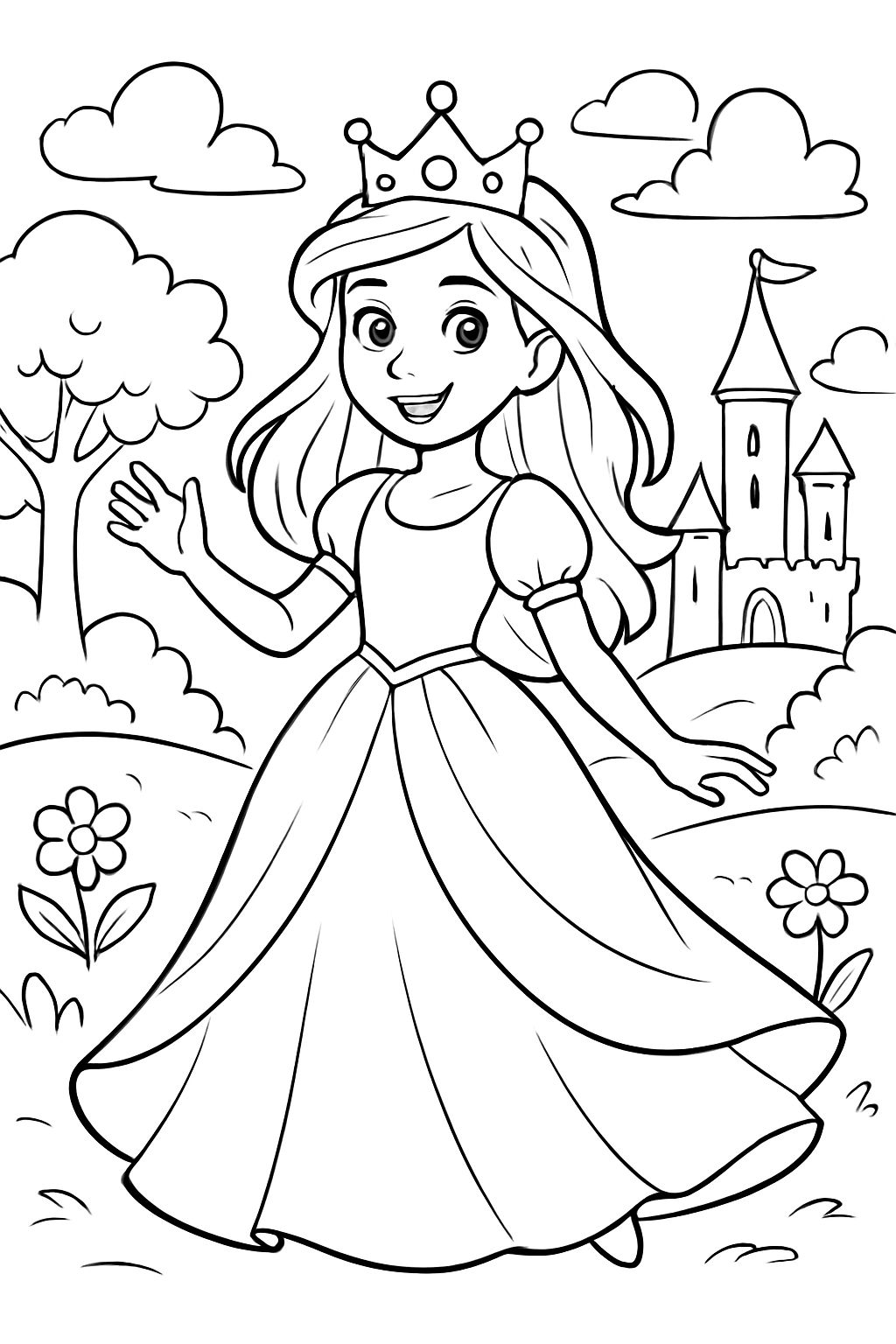 Uma princesa com um vestido longo e uma coroa chamada Husna
