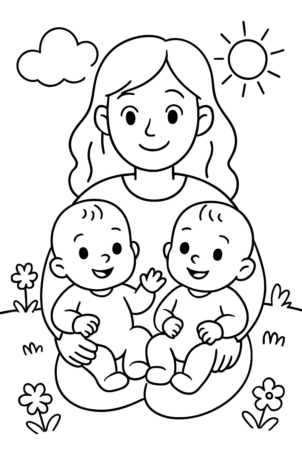 Gemelos bebés con madre Gemelos bebés con madre