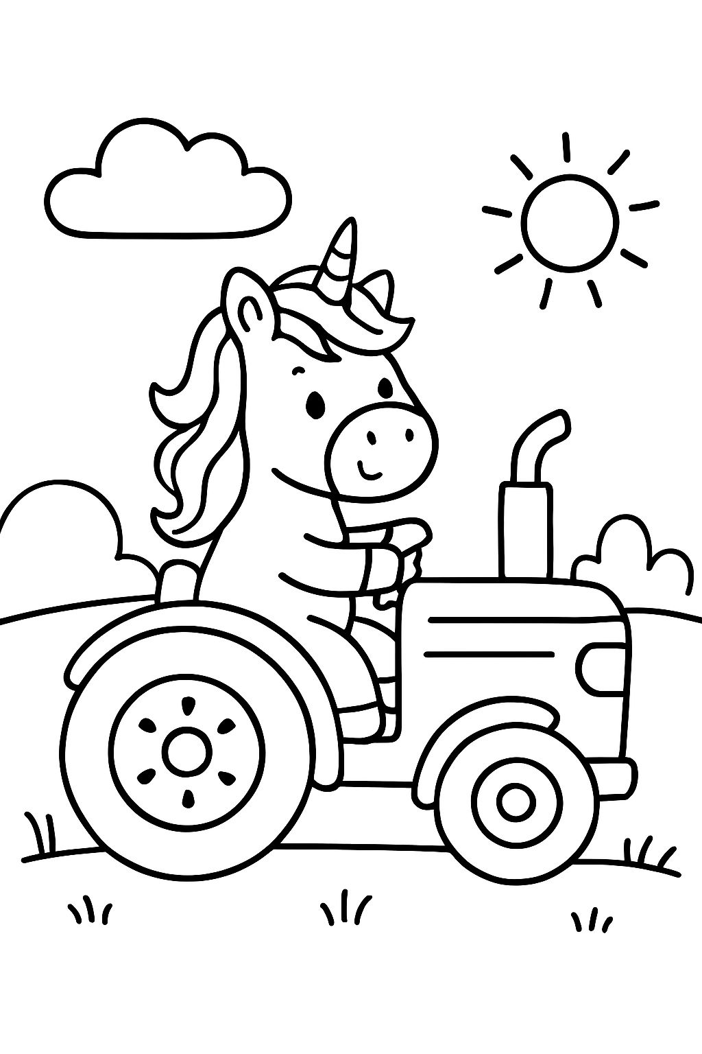 Einhorn auf einem Traktor