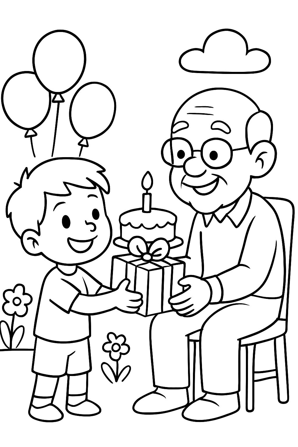 Boy gives grandfather a birthday gift Boy gives grandfather a birthday gift