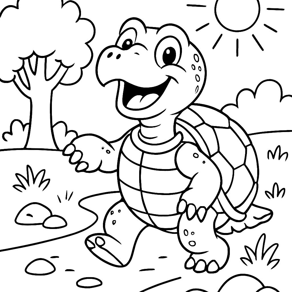 cartoon illustration, coloring book page, happy Snapping Turtle, random place, black and white, clean cartoon illustration, coloring book page, happy Snapping Turtle, random place, black and white, clean