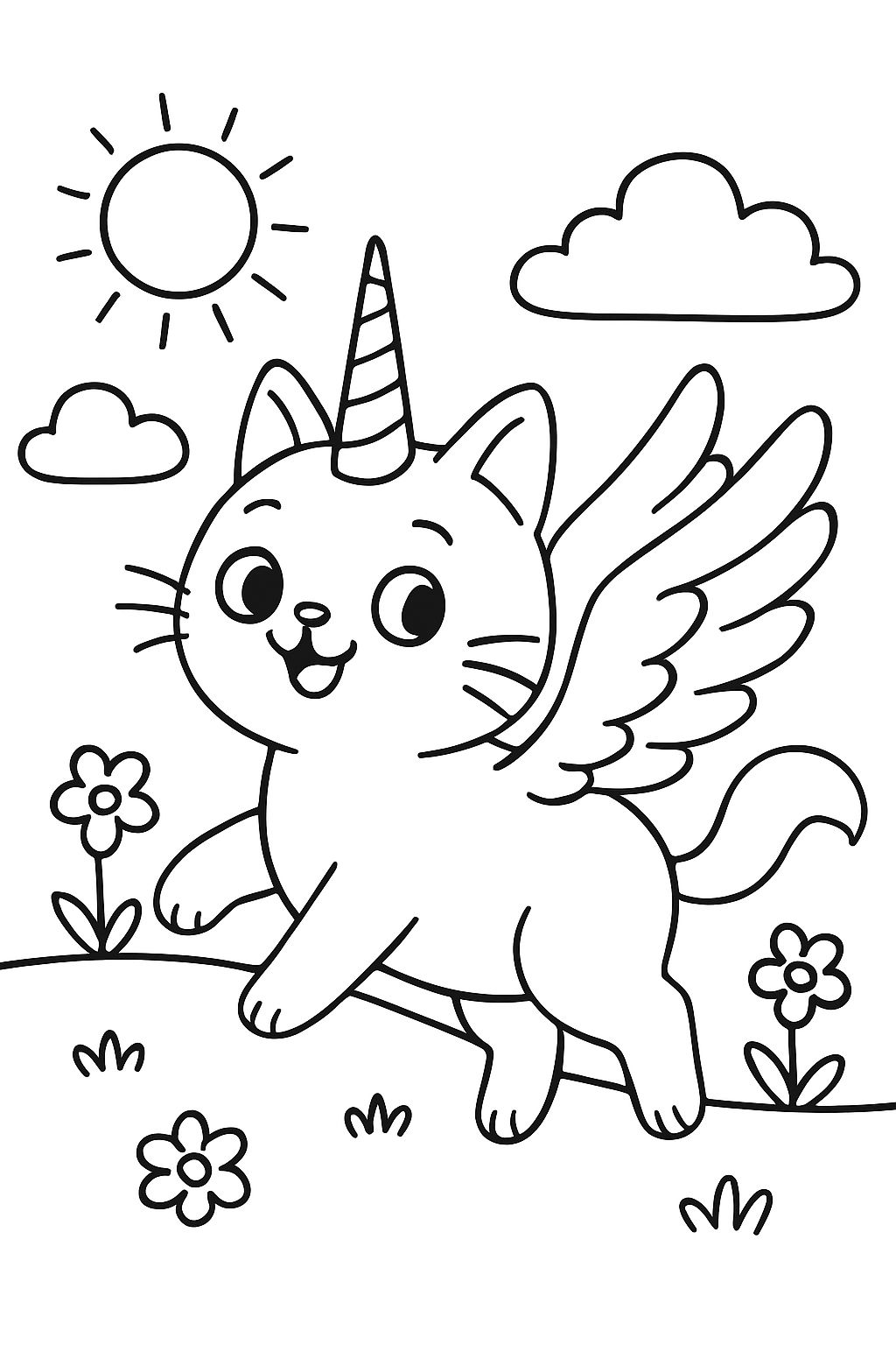 Chat Licorne avec Ailes Vue Latérale Chat Licorne avec Ailes Vue Latérale