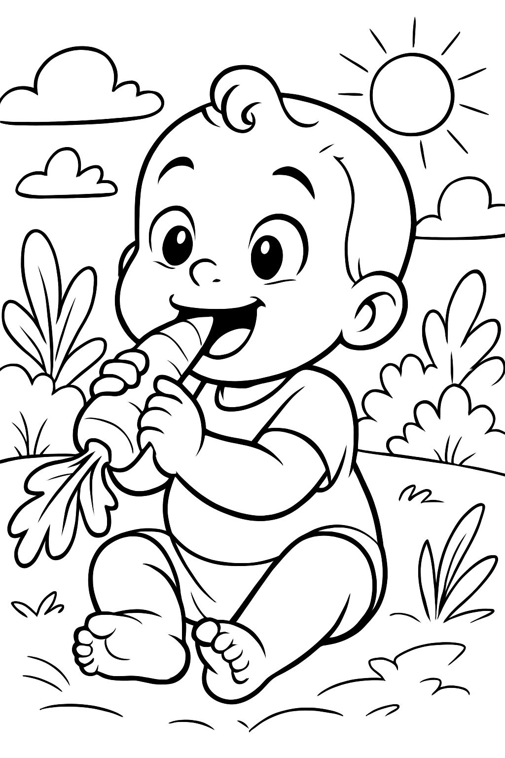 bebê comendo uma cenoura