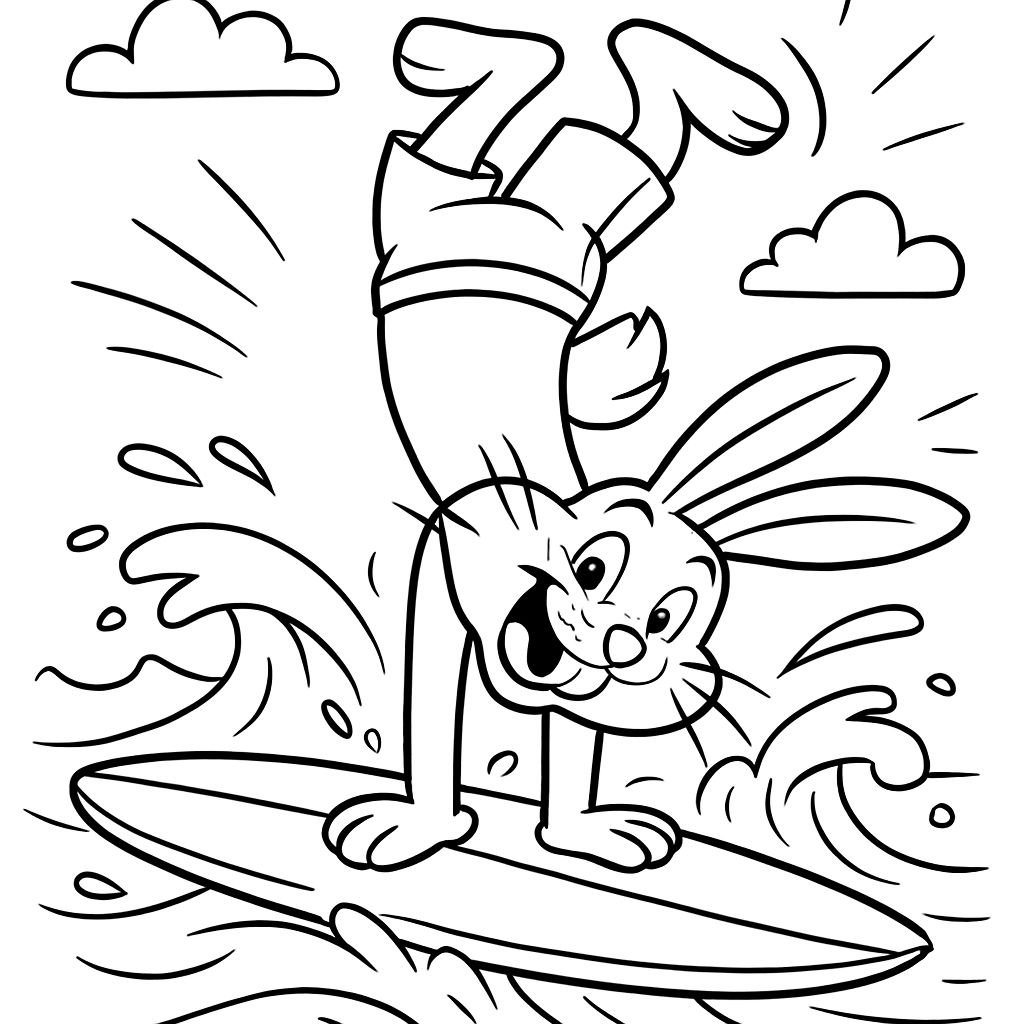 Coelho fazendo um equilíbrio em uma prancha de surf Coelho fazendo um equilíbrio em uma prancha de surf