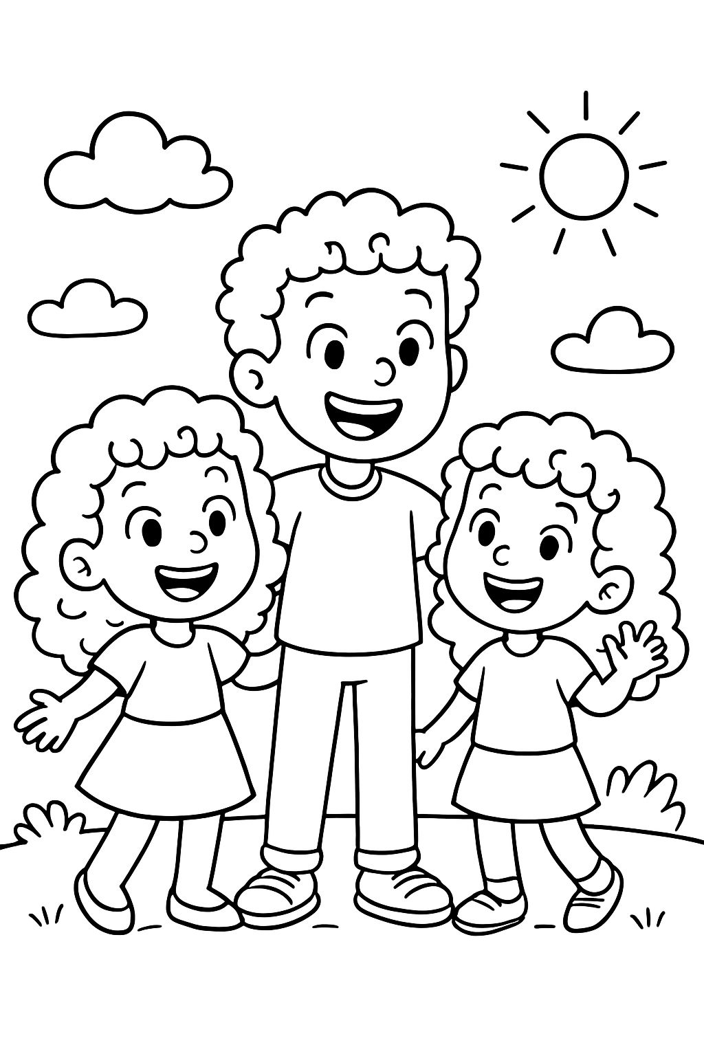 Hermano mayor con sus dos hermanas con rulos.