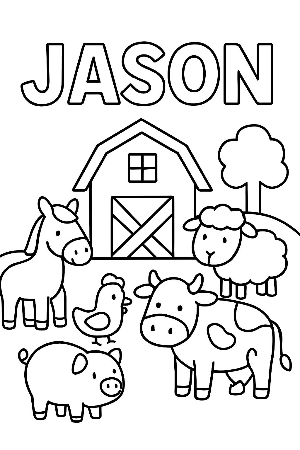 JASON comme nom, avec une petite ferme et tous les animaux