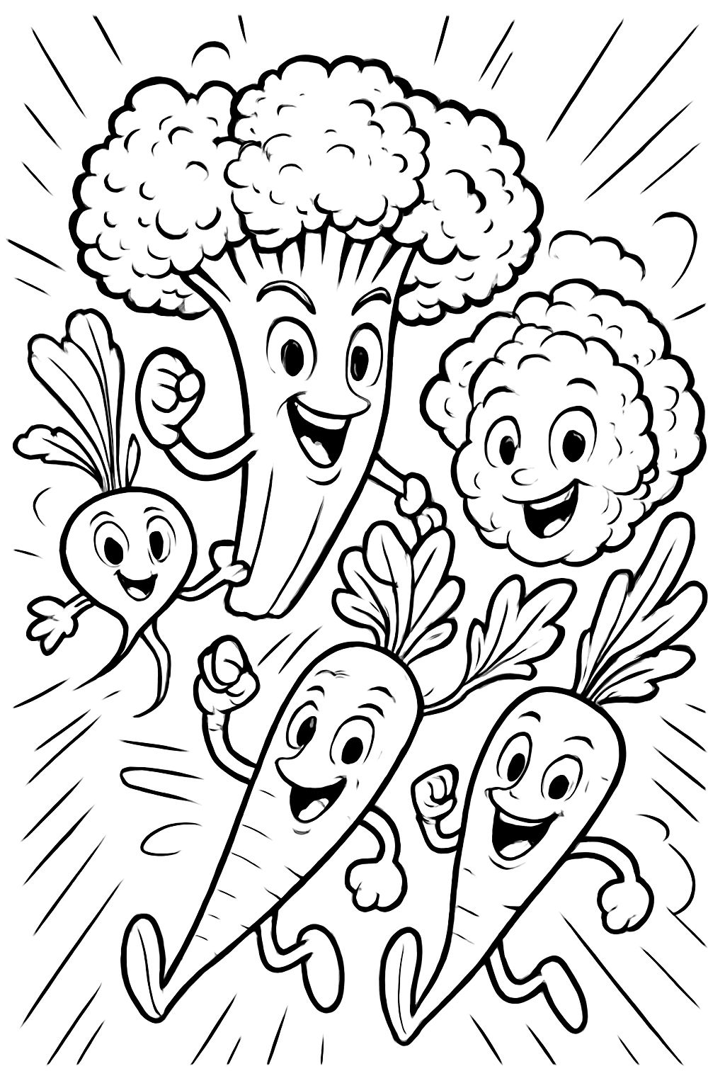 brócolis couve-flor cenouras rabanetes em um punhado