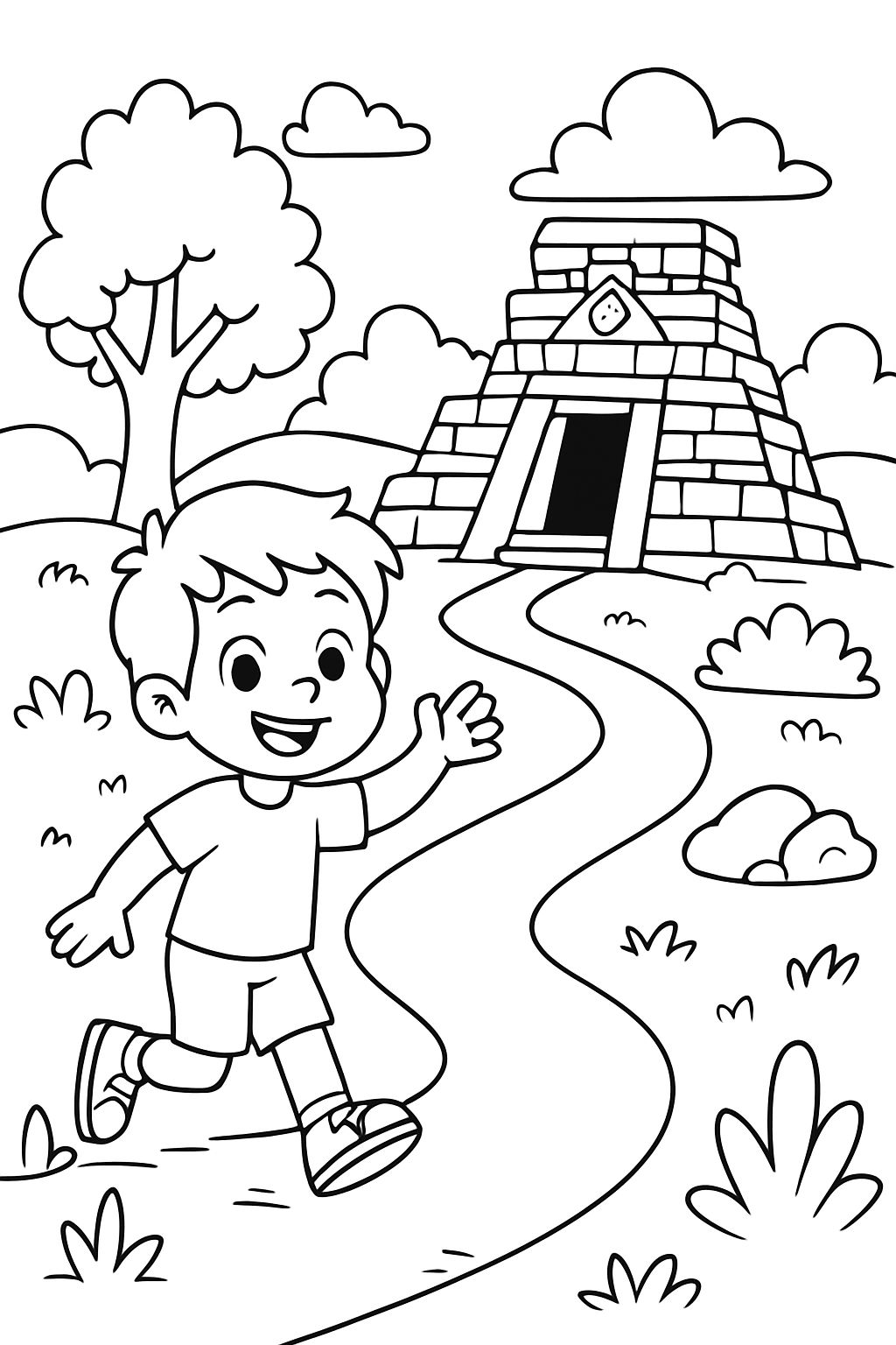 Ein Pfad mit einem Steintempel