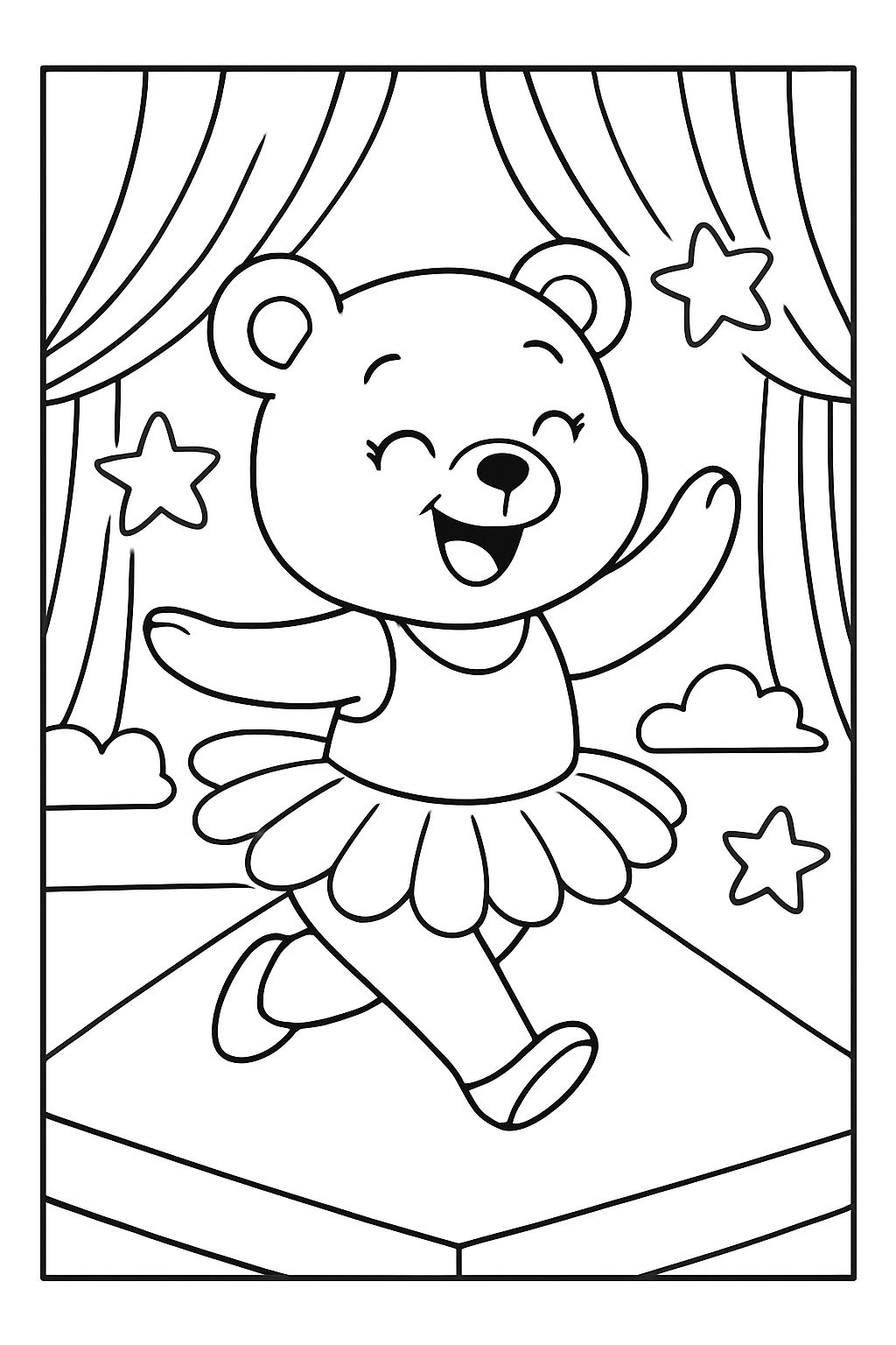 Ein Bär in einem Tutu, der auf dem Laufsteg läuft.