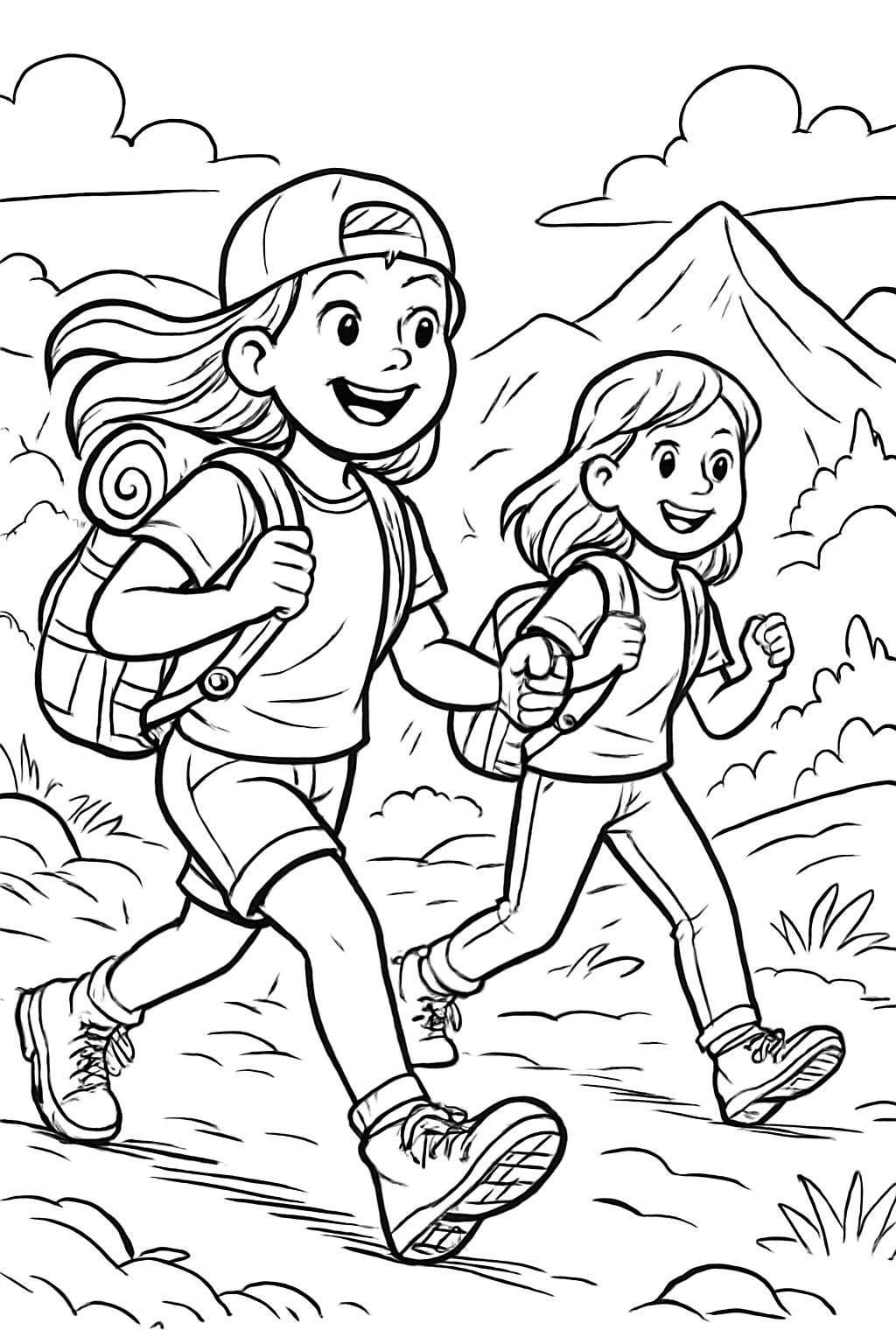 deux filles en randonnée avec un sac à dos