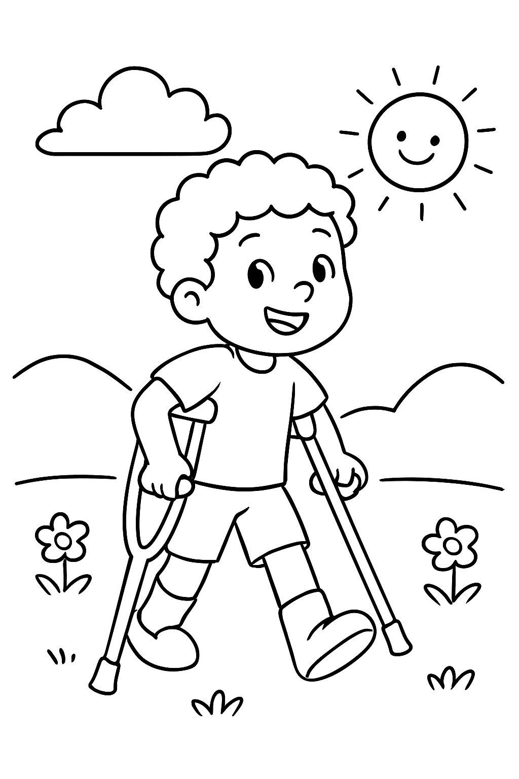 A child with crutches