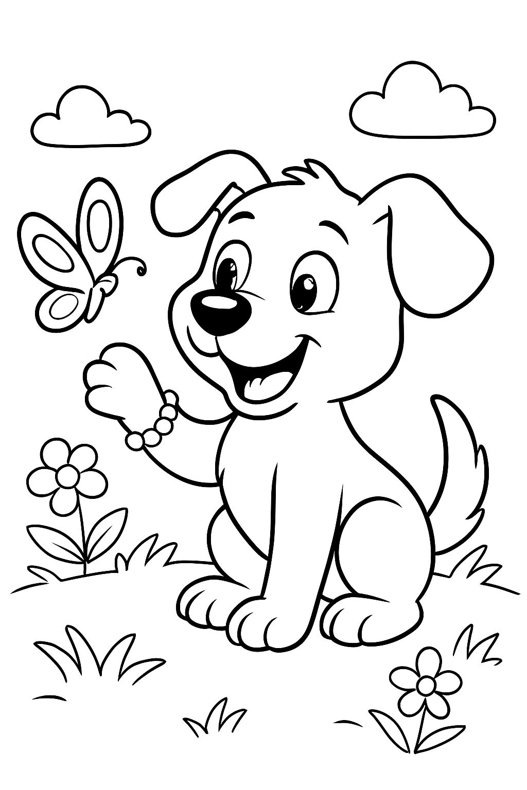 A dog with a bracelet and a butterfly on his paw.