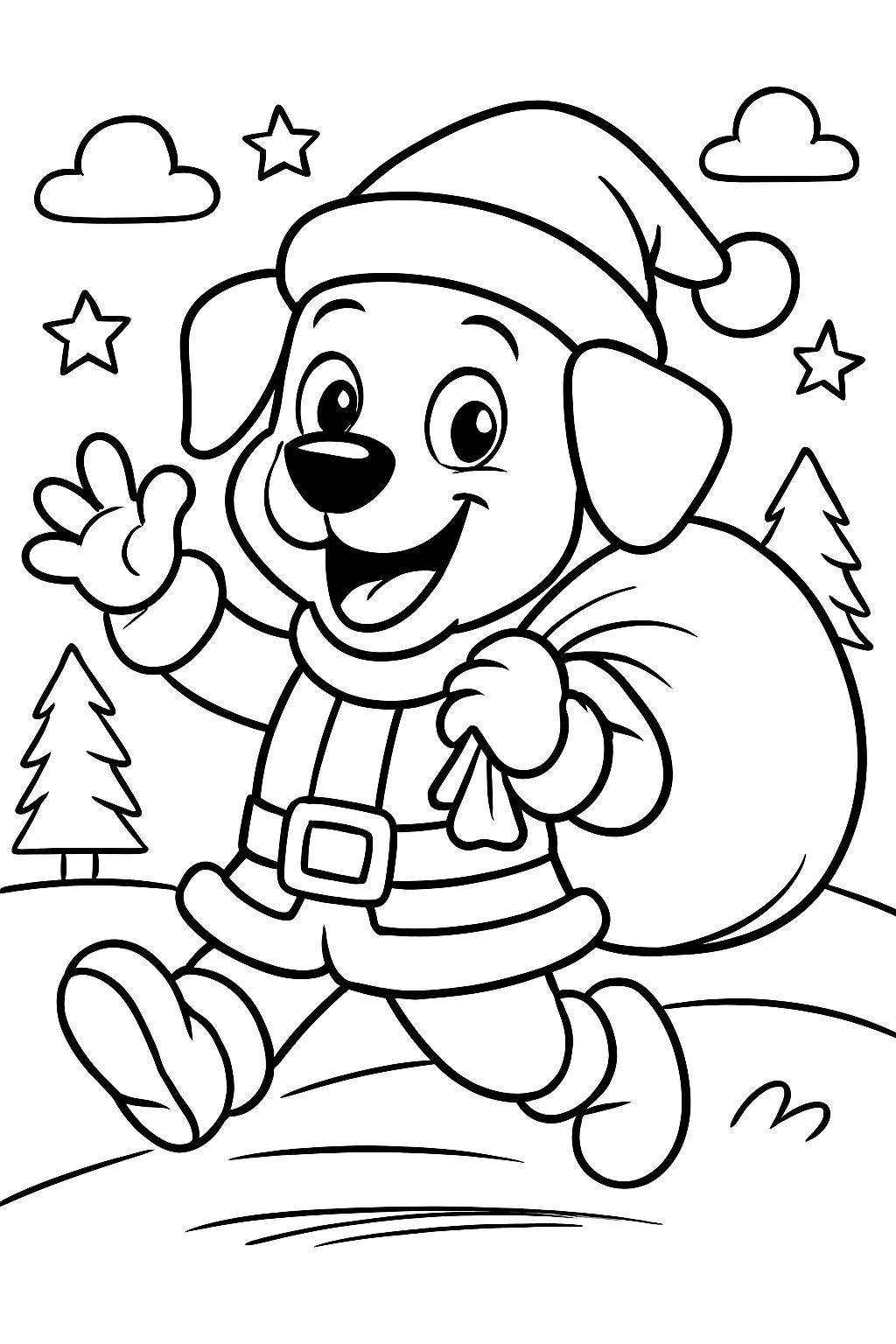 A dog dressed up as Santa