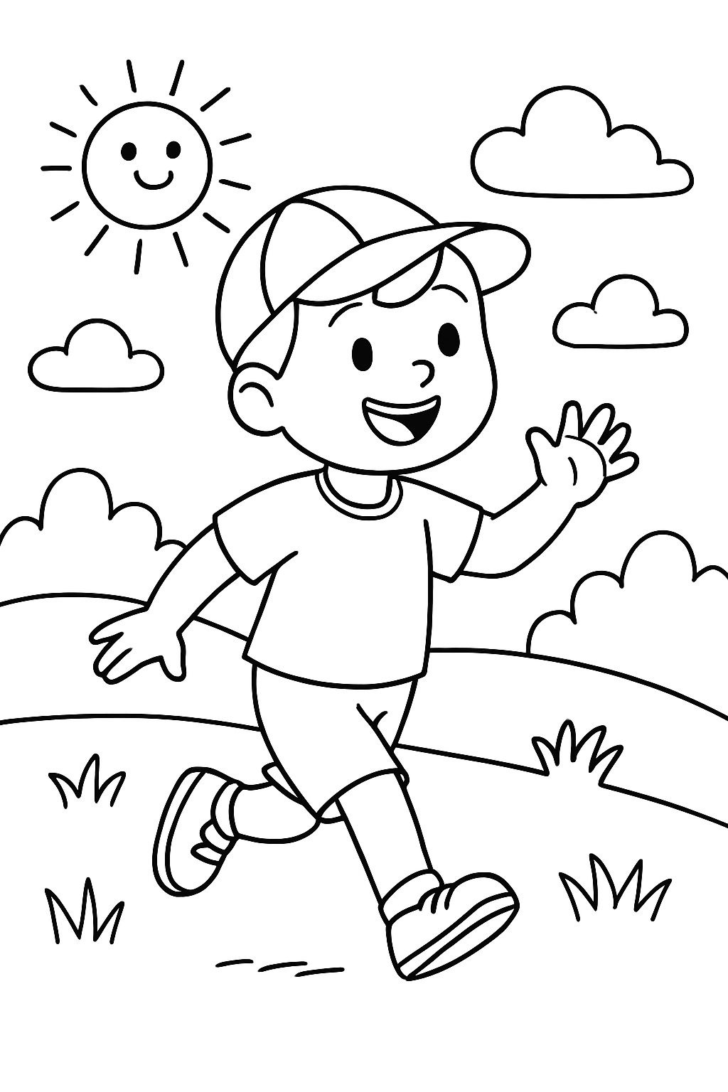 Ein Junge mit Shorts, Hemd und Mütze