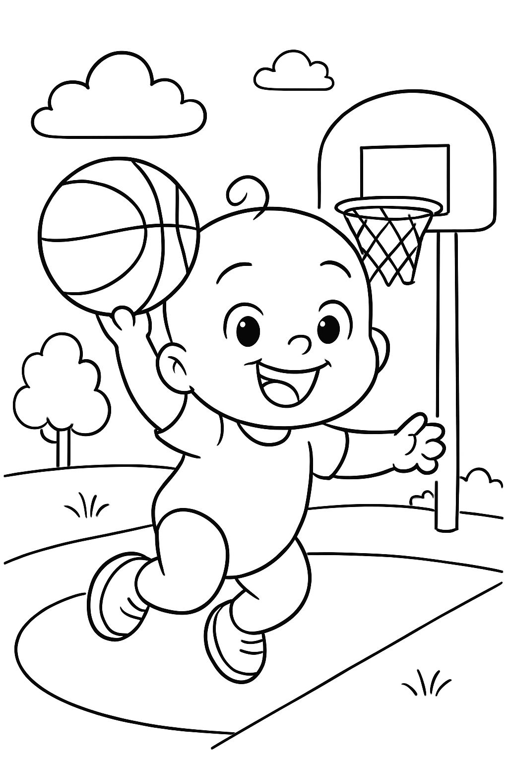 Baby, das einen Basketball in den Korb wirft.