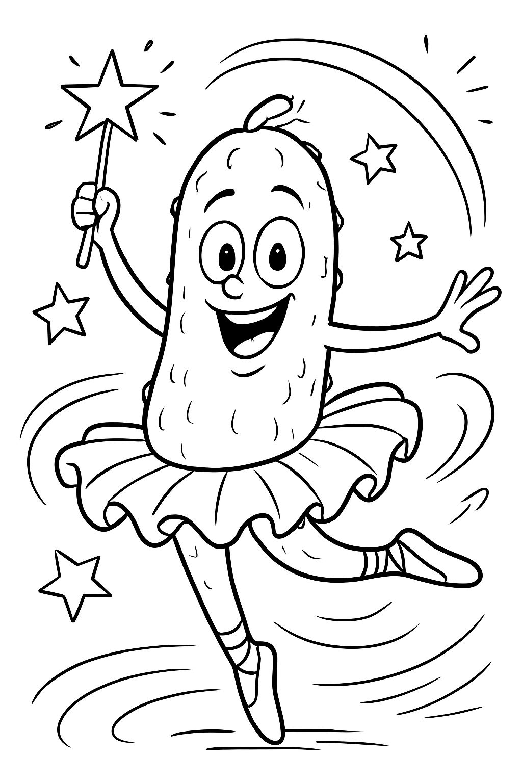 a dancing pickle with tutu and wand