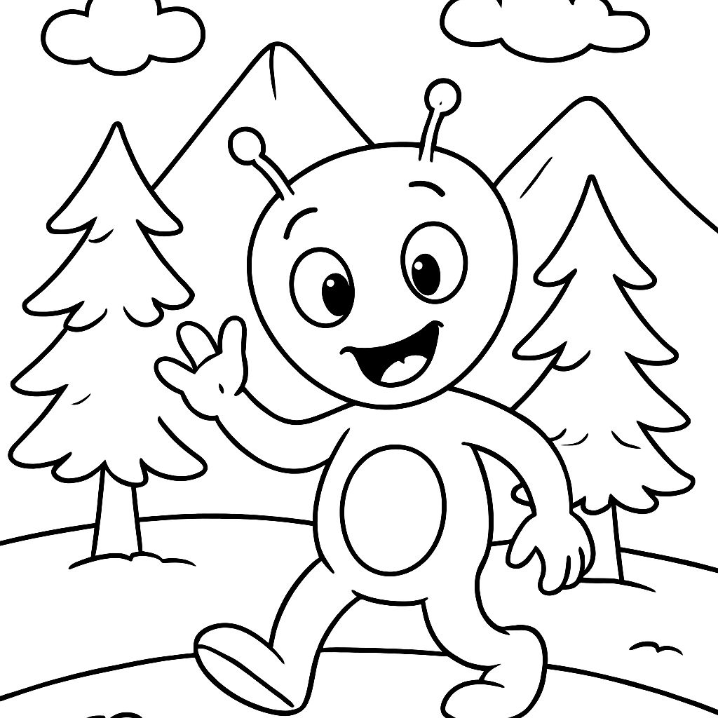 alienígena com árvores e montanhas ao fundo alienígena com árvores e montanhas ao fundo