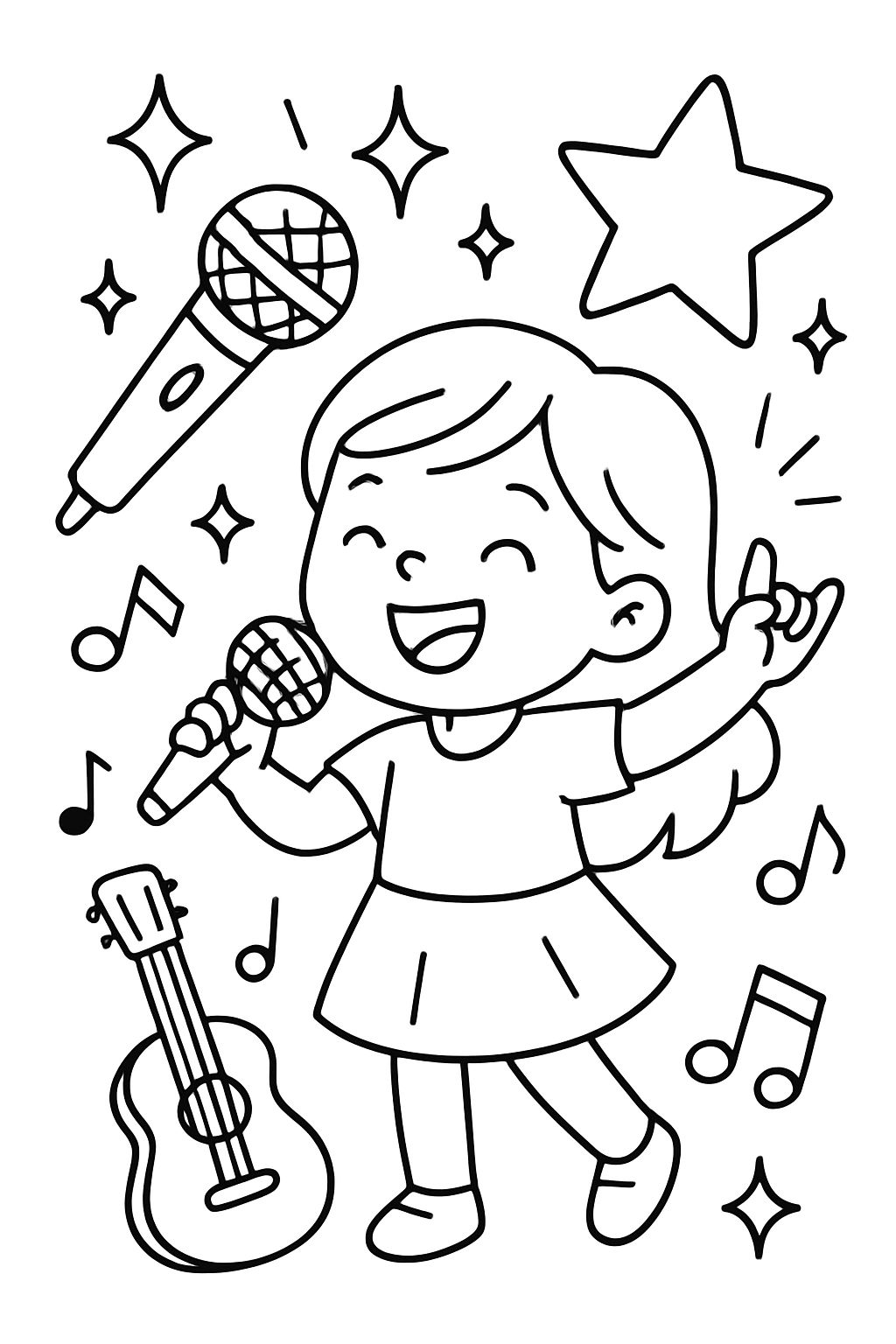 Mikrofone, Funkeln, Instrumente, und lustige Sterne und Musiknoten Mikrofone, Funkeln, Instrumente, und lustige Sterne und Musiknoten