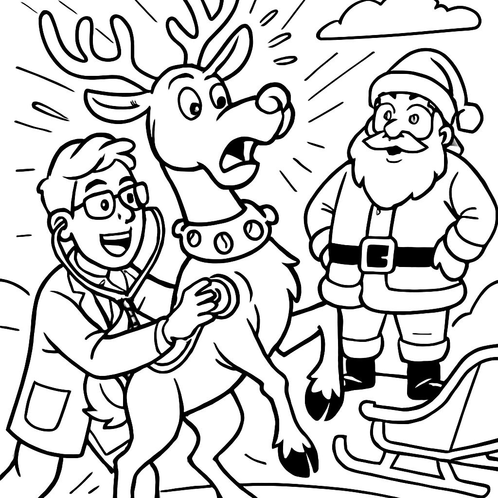 Um veterinário examinando as renas do Papai Noel. Um veterinário examinando as renas do Papai Noel.