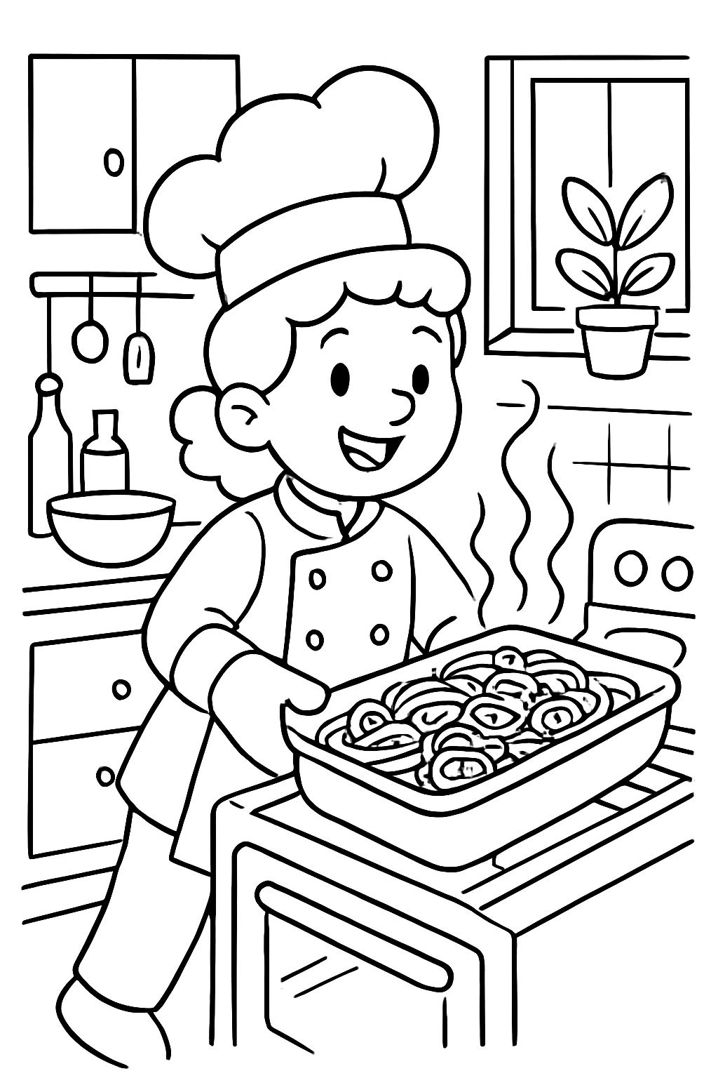 Une cuisine où un gratin de pâtes est cuit par un cuisinier Une cuisine où un gratin de pâtes est cuit par un cuisinier