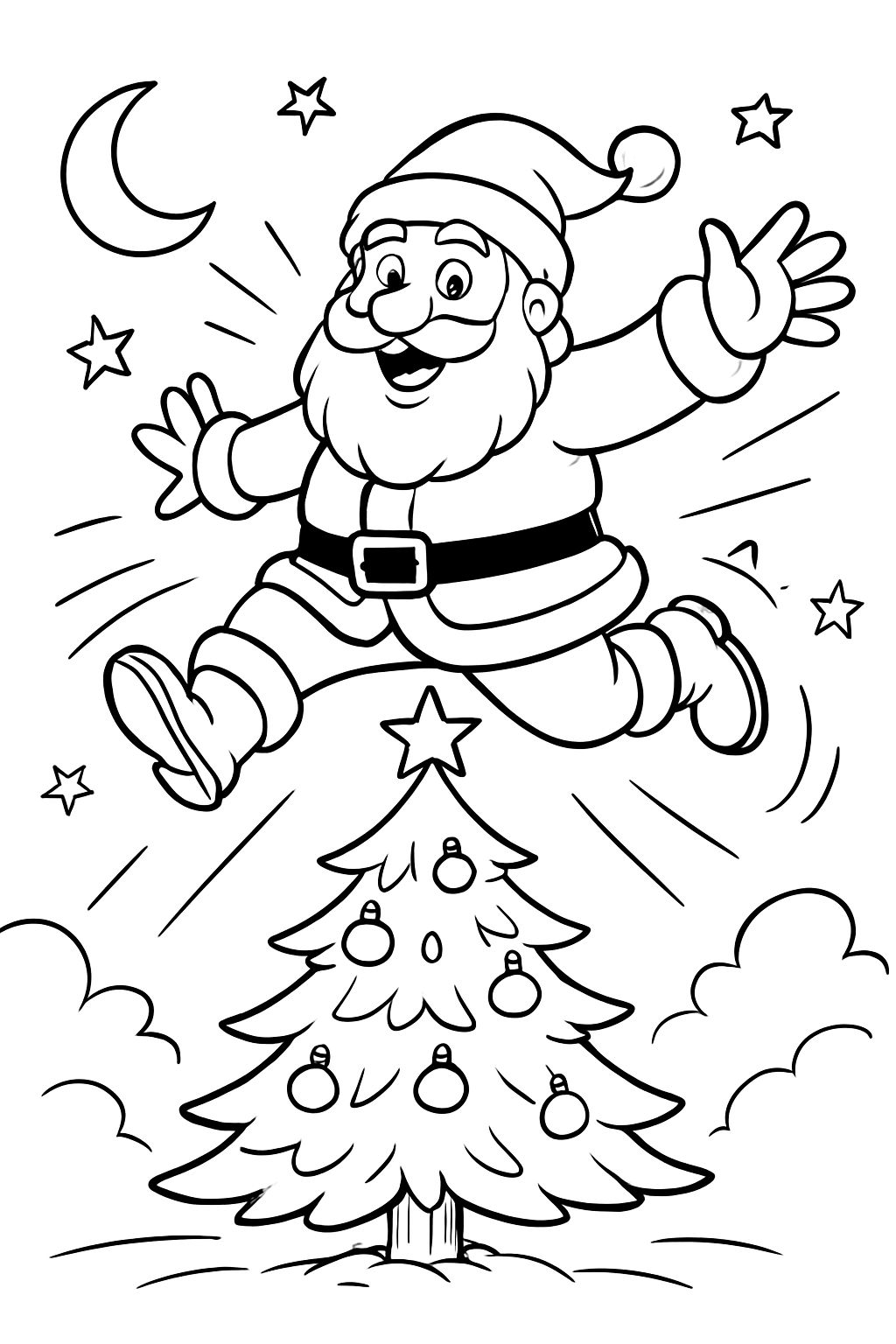 Papai Noel salta sobre a árvore de Natal