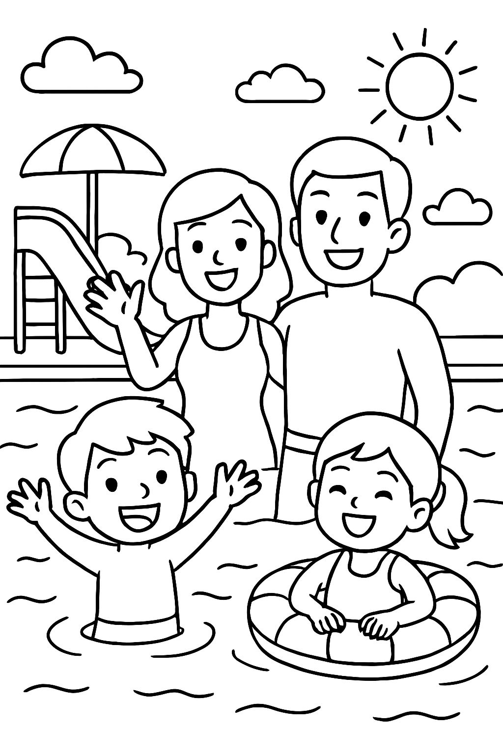a happy family at the swimming pool a happy family at the swimming pool