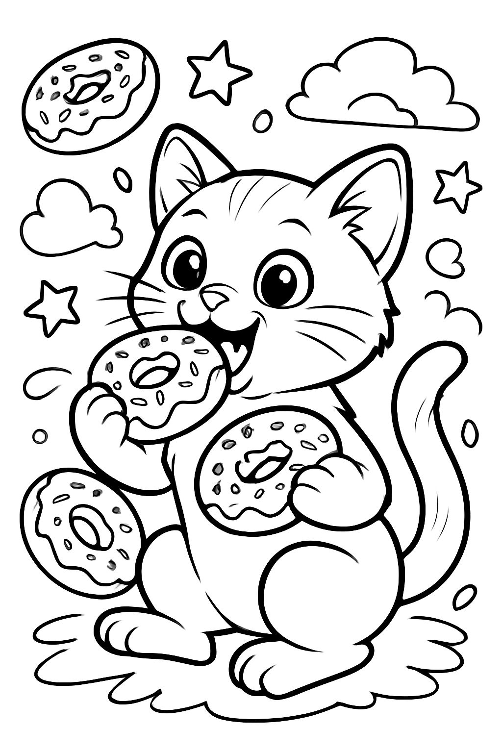KITTEN EATING DONUTS.