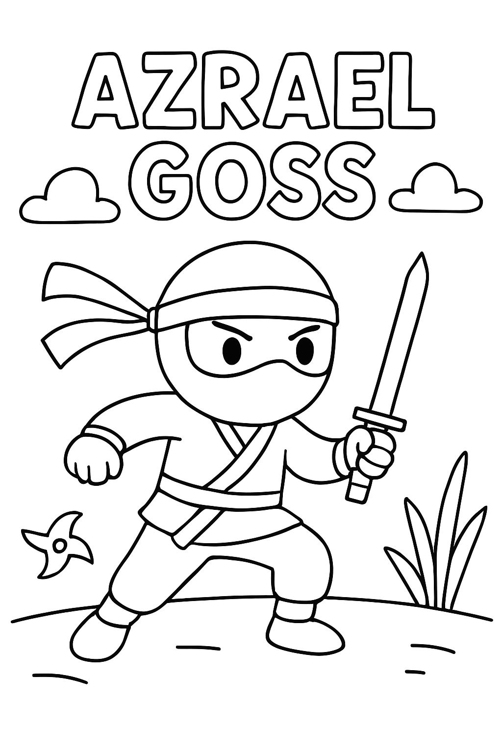 Meu nome “Azrael Goss” com arte ninja ao redor, onde posso ver claramente o nome. Meu nome “Azrael Goss” com arte ninja ao redor, onde posso ver claramente o nome.