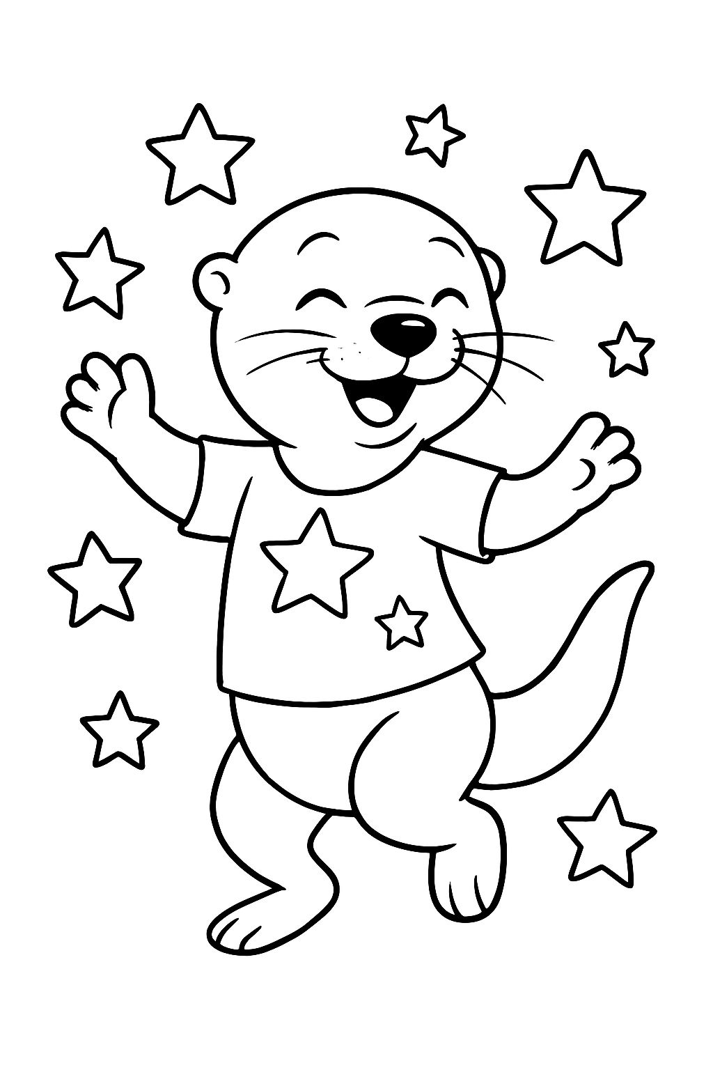 a dancing otter in a simple t-shirt with stars around