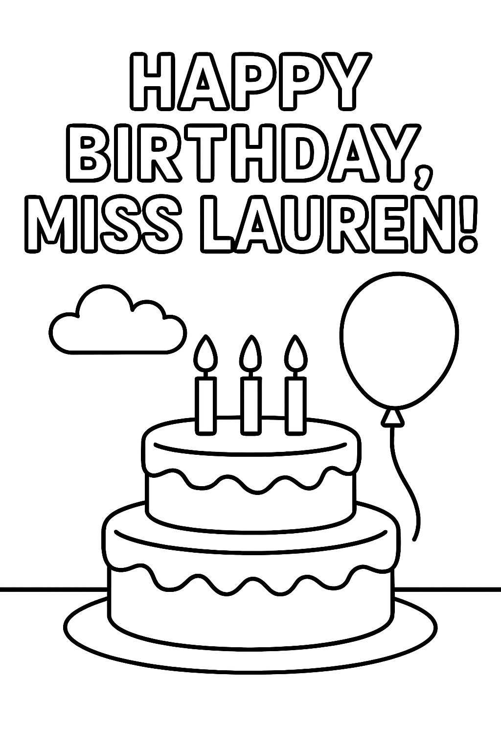 « Joyeux anniversaire, Mademoiselle Lauren ! » avec un gâteau d'anniversaire