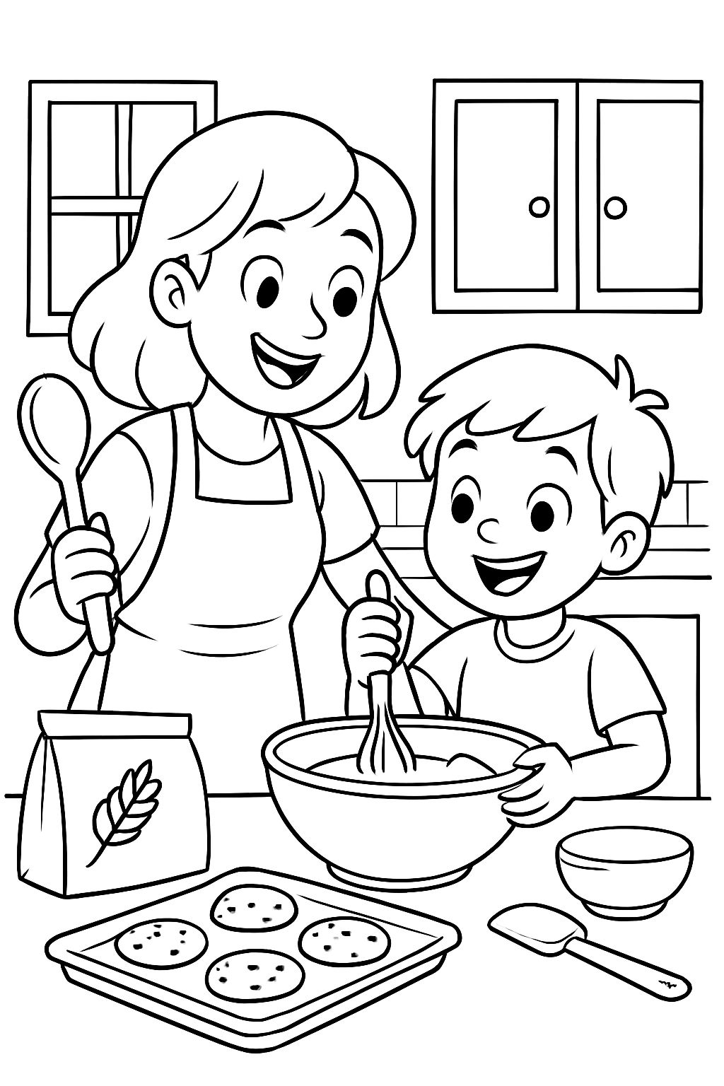 maman et fils en train de cuisiner