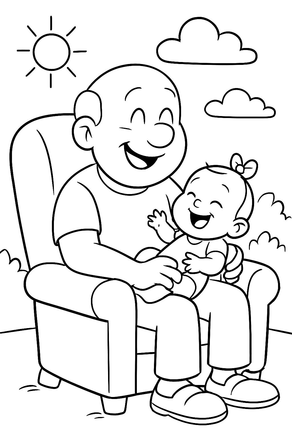 pai calvo balançando sua menina bebê em uma poltrona reclinável pai calvo balançando sua menina bebê em uma poltrona reclinável