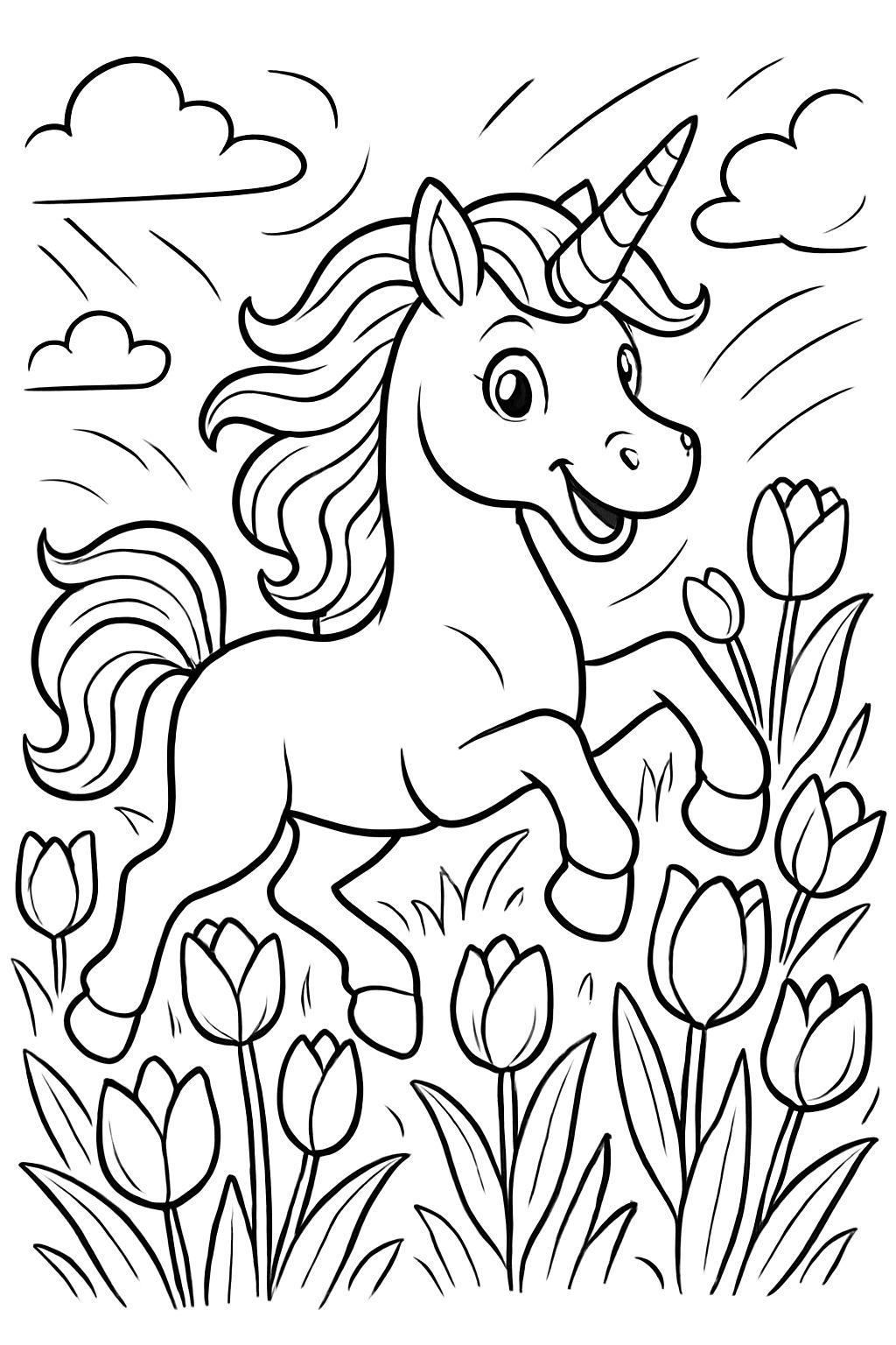 une licorne dans des tulipes
