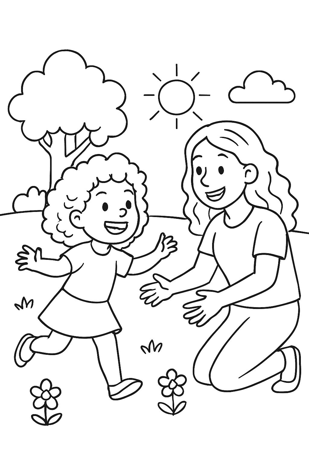 Niña de cabello rizado jugando con su mamá