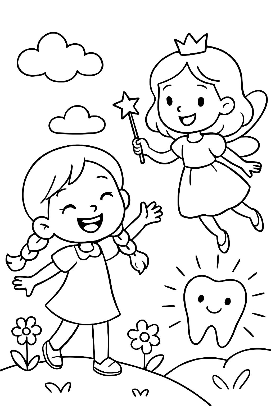 Girl Anna and Tooth Fairy happy sweet