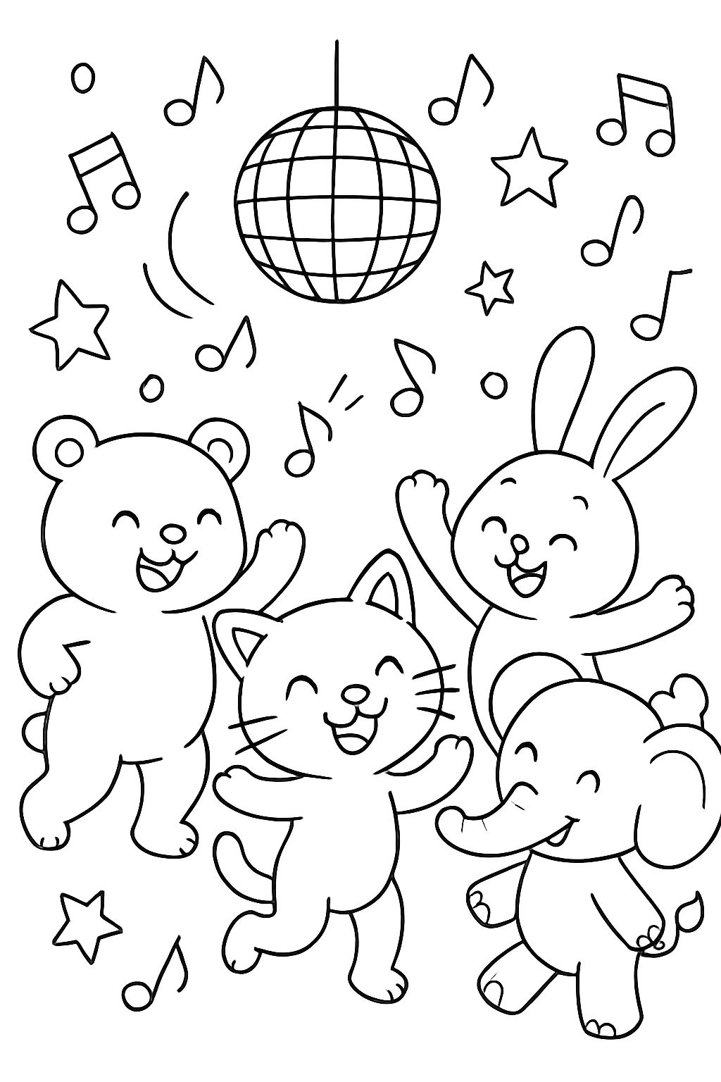 Tiere auf einer Tanzparty