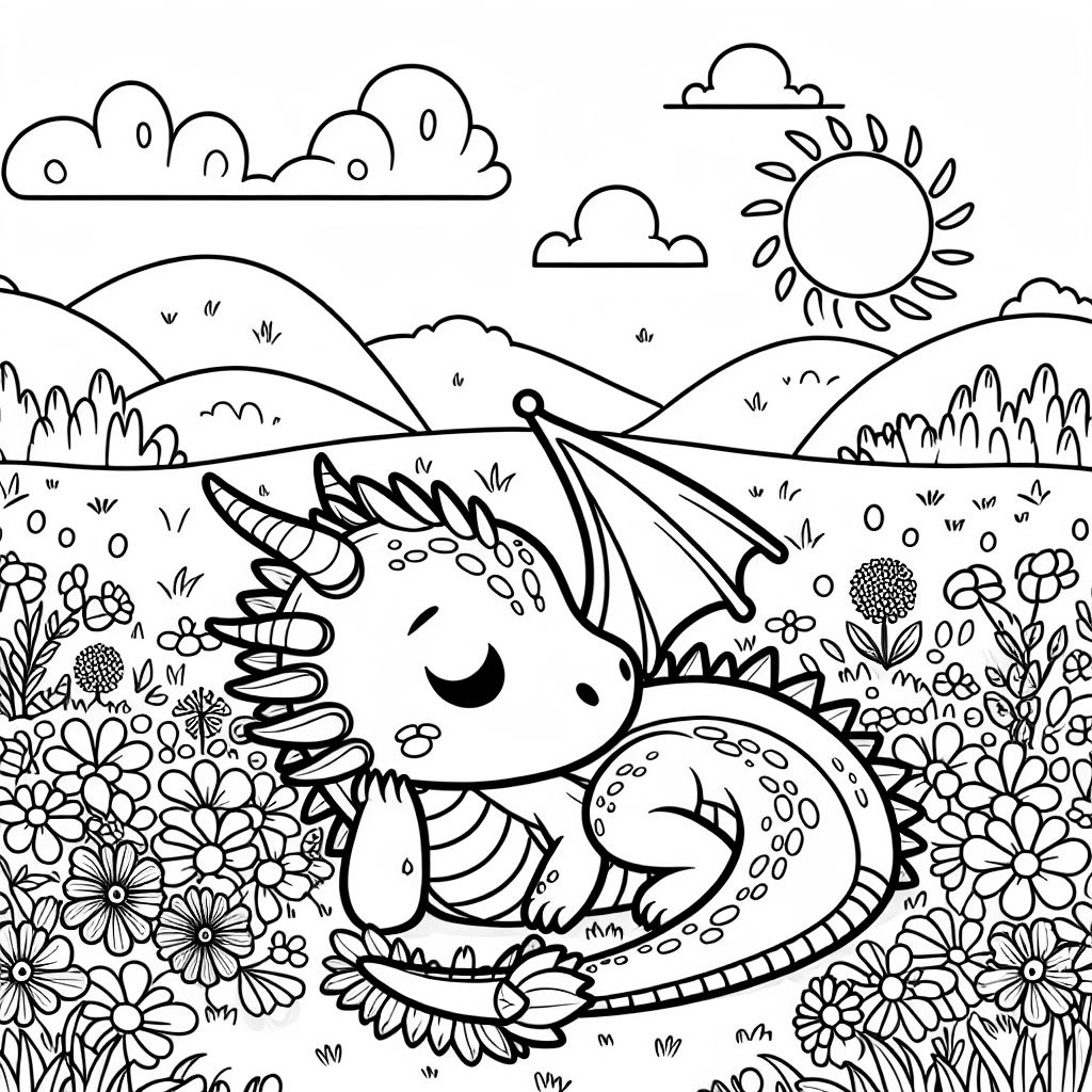 dragón lindo en campos de flores dragón lindo en campos de flores