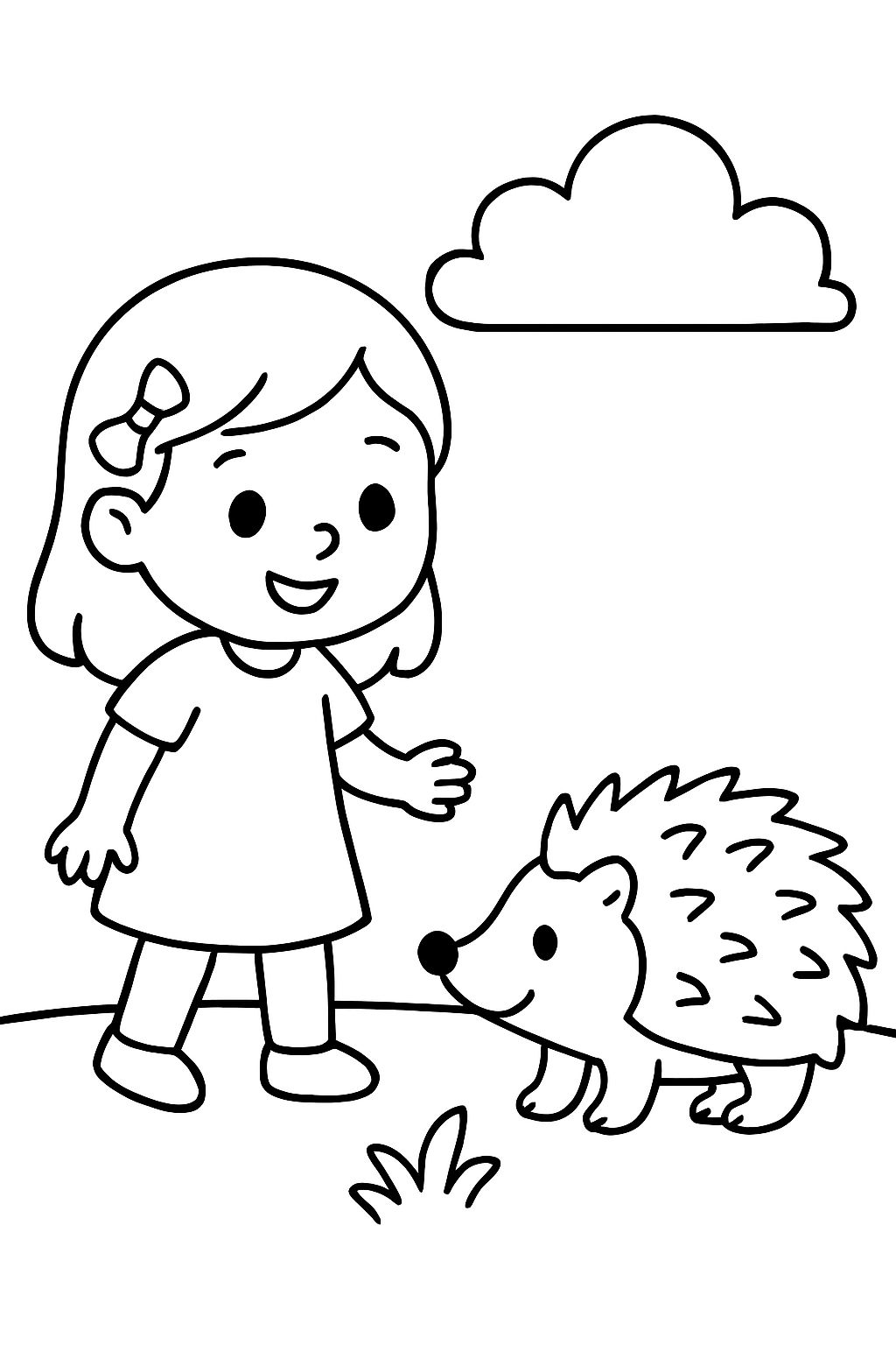 a three-year-old girl and a cute hedgehog