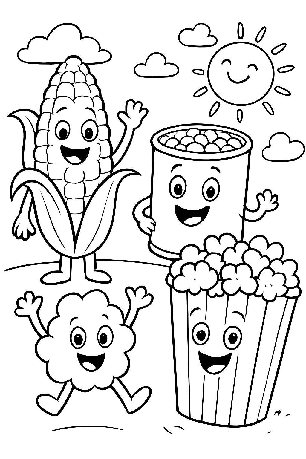 Maiskolben Maiskörner Maisdose und Popcorn