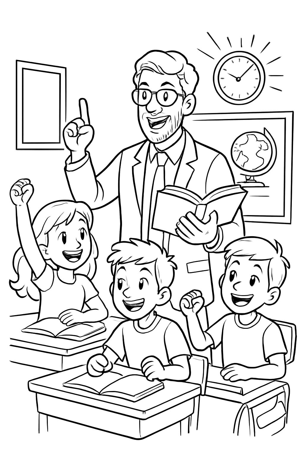 um professor com alunos