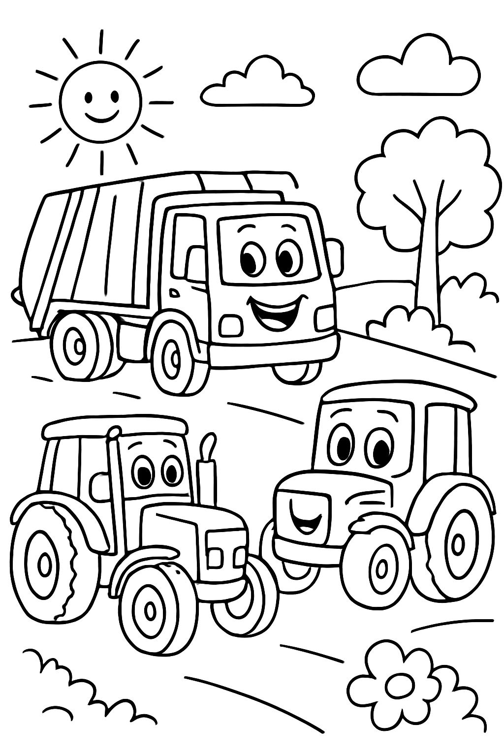 Caminhão de lixo, trator e caminhão Caminhão de lixo, trator e caminhão