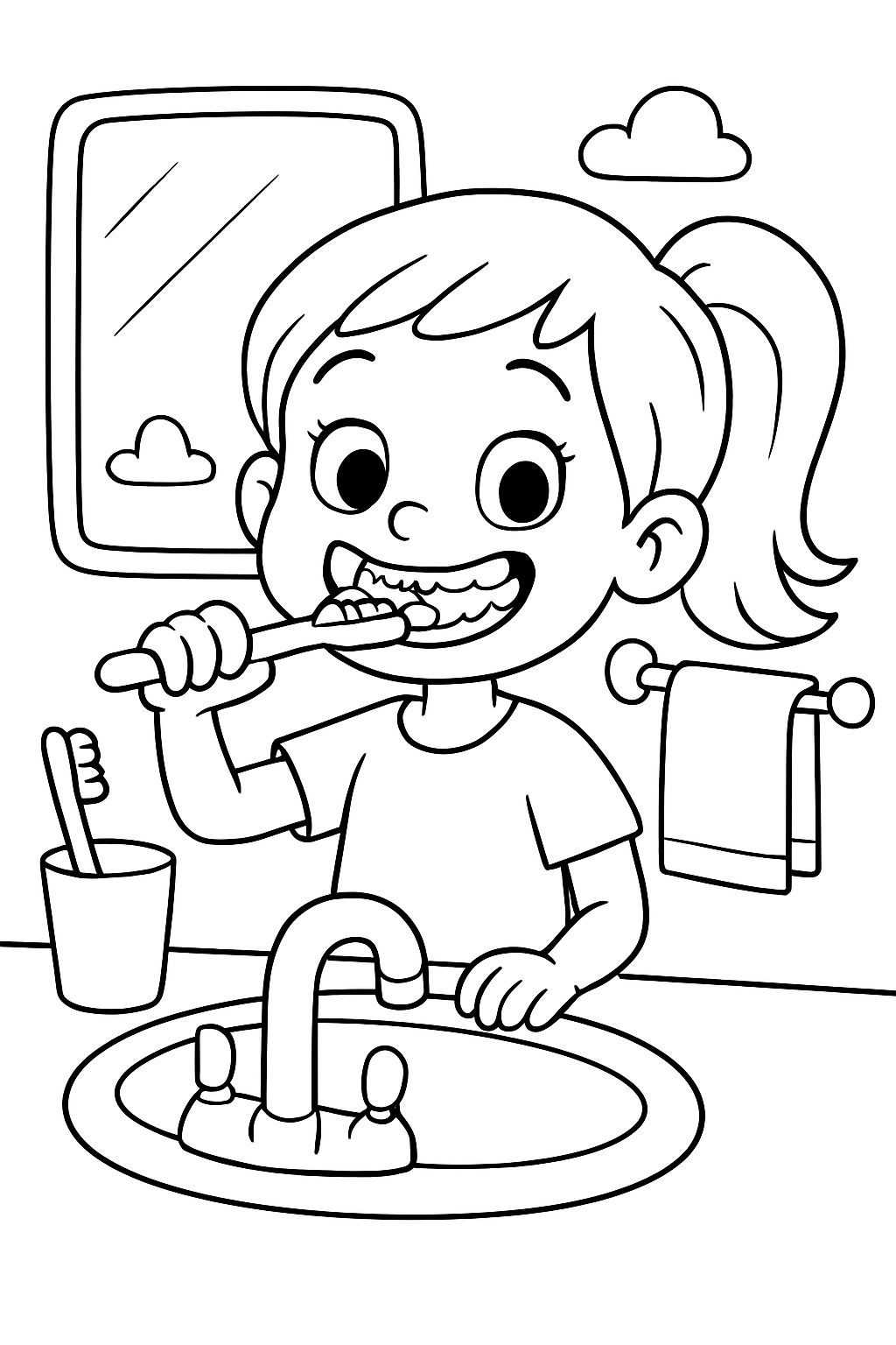 A girl brushing her teeth