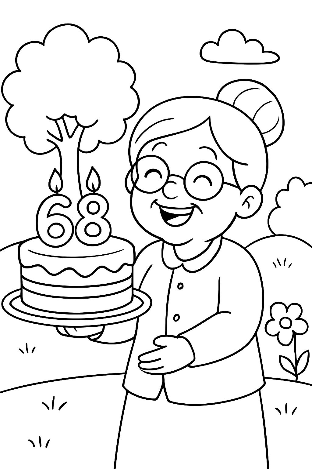 Grandma with cake. 68 years